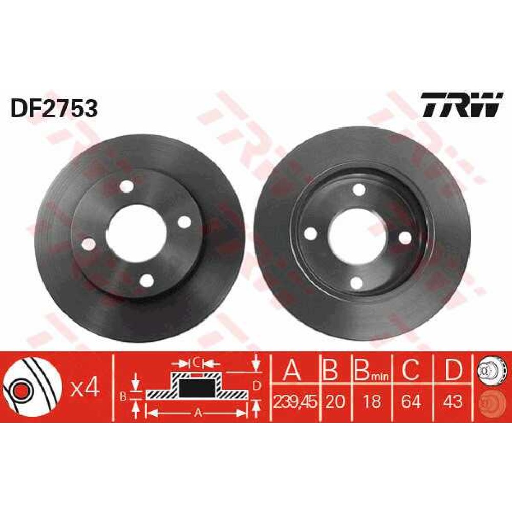 Δισκόπλακα εμπρός TRW DF2753