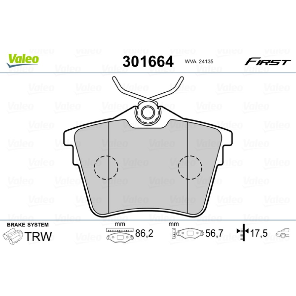 Σετ τακάκια πίσω VALEO 301664