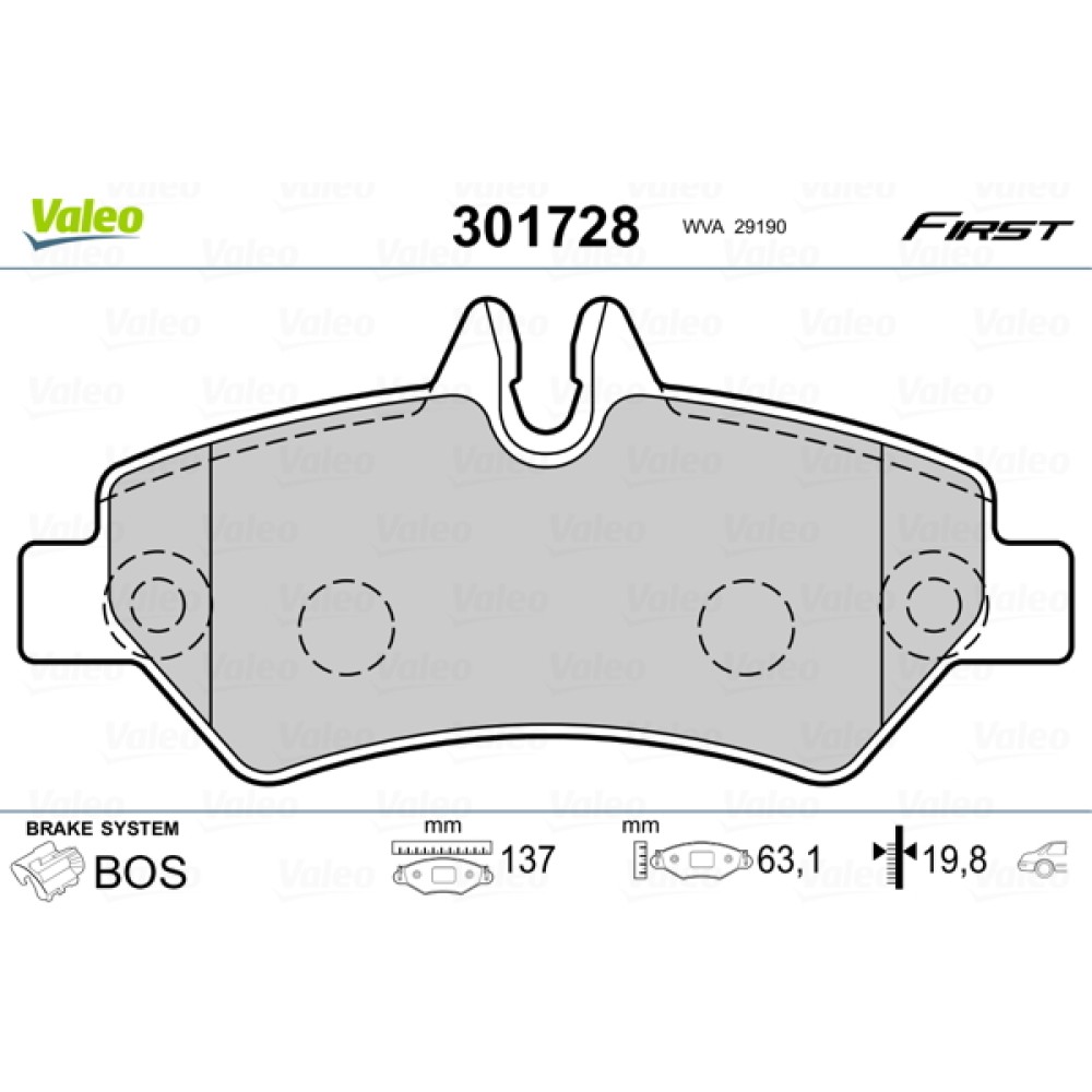 Σετ τακάκια πίσω VALEO 301728