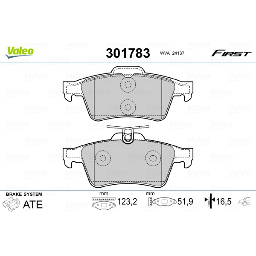 Σετ τακάκια πίσω VALEO 301783