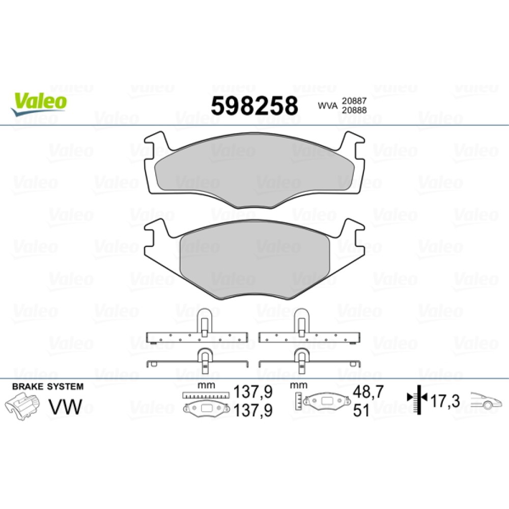 Σετ τακάκια εμπρός VALEO 598258