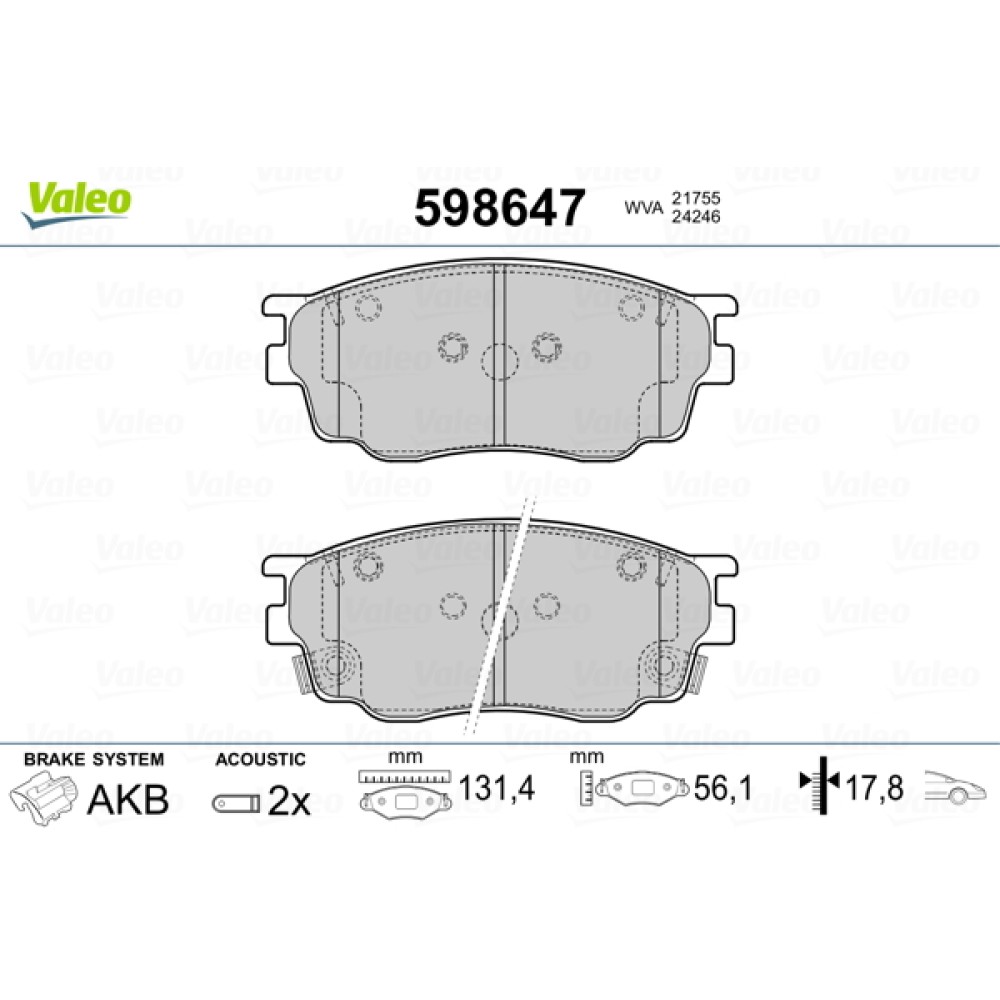 Σετ τακάκια εμπρός VALEO 598647