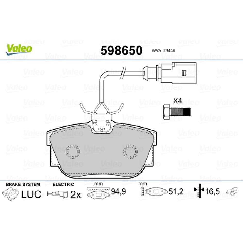 Σετ τακάκια πίσω VALEO 598650