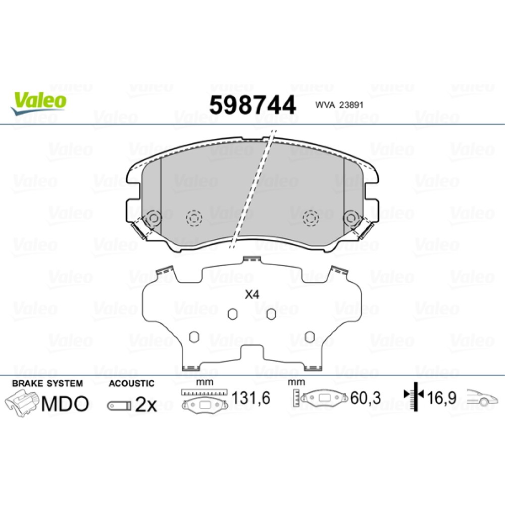 Σετ τακάκια εμπρός VALEO 598744